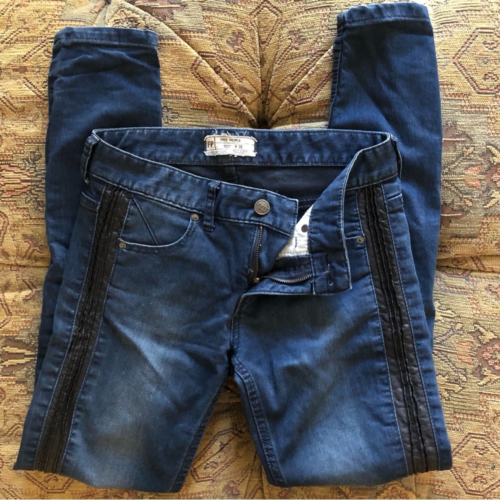 Free People Jegging Size 25/0 Vegan Black Leather Tuxedo Side Stripe